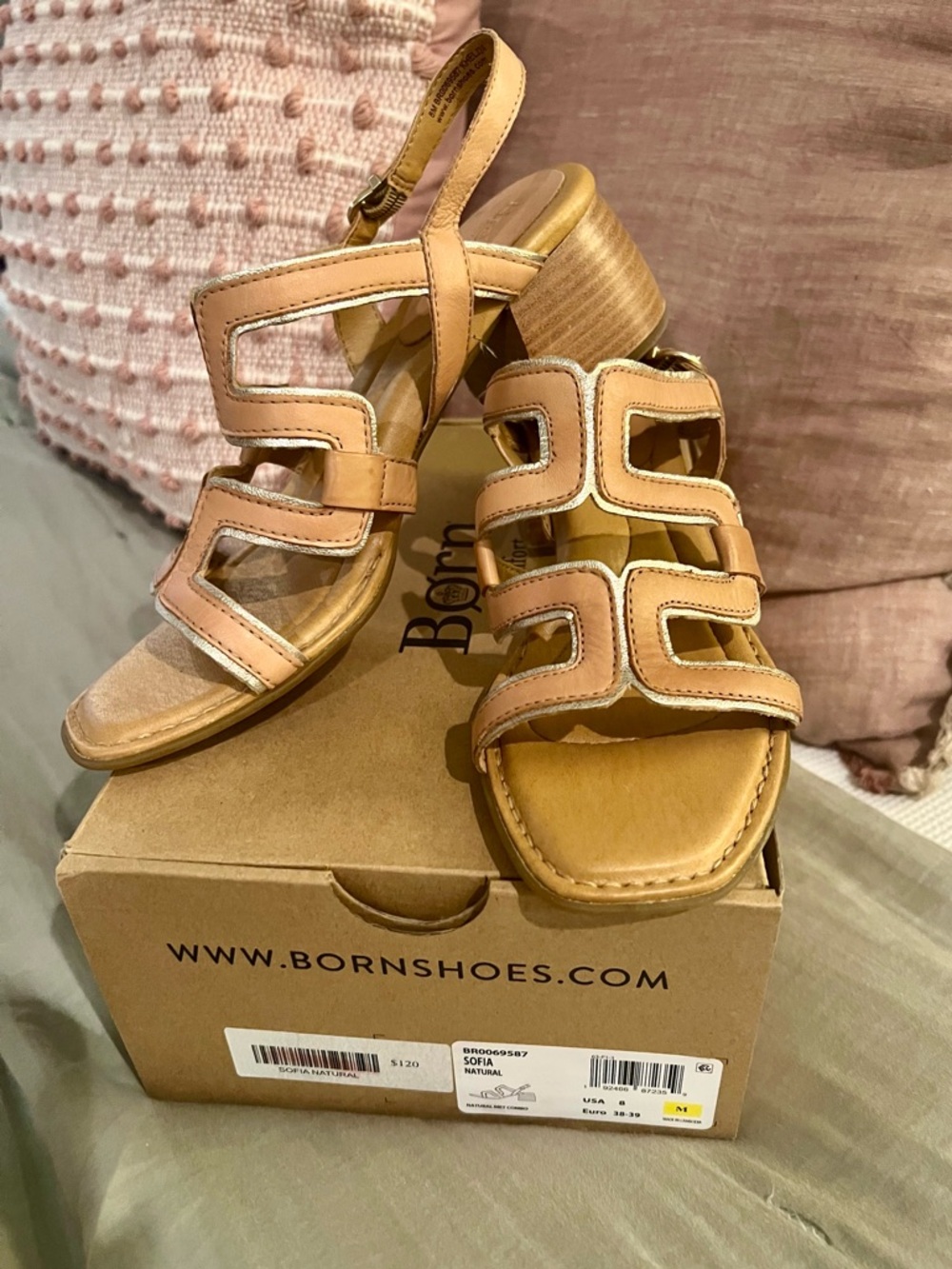 Born Natural Leather Strappy Block Heel Sandals